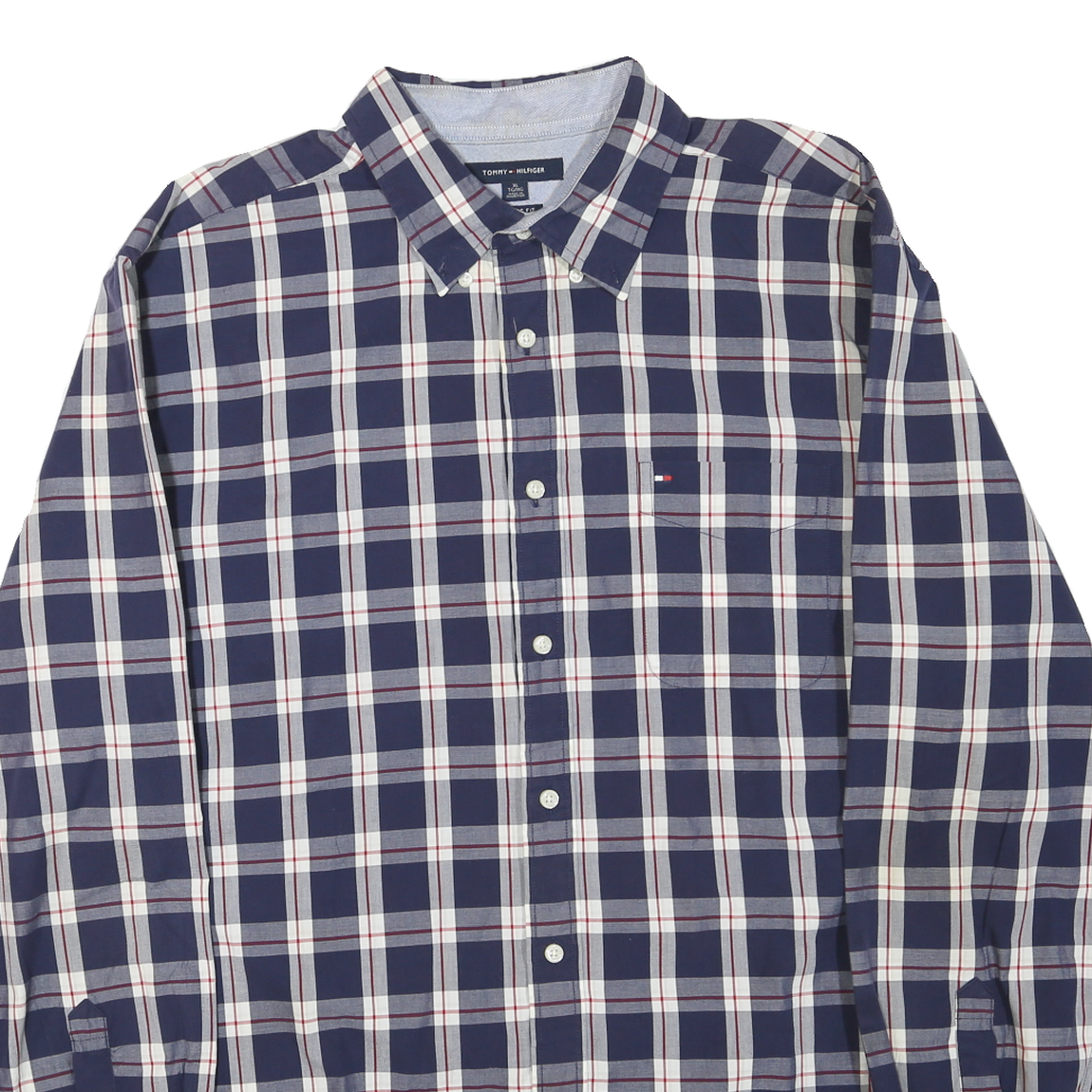 TOMMY HILFIGER Mens Blue & White Check Shirt XL Classic Button-Down Collar