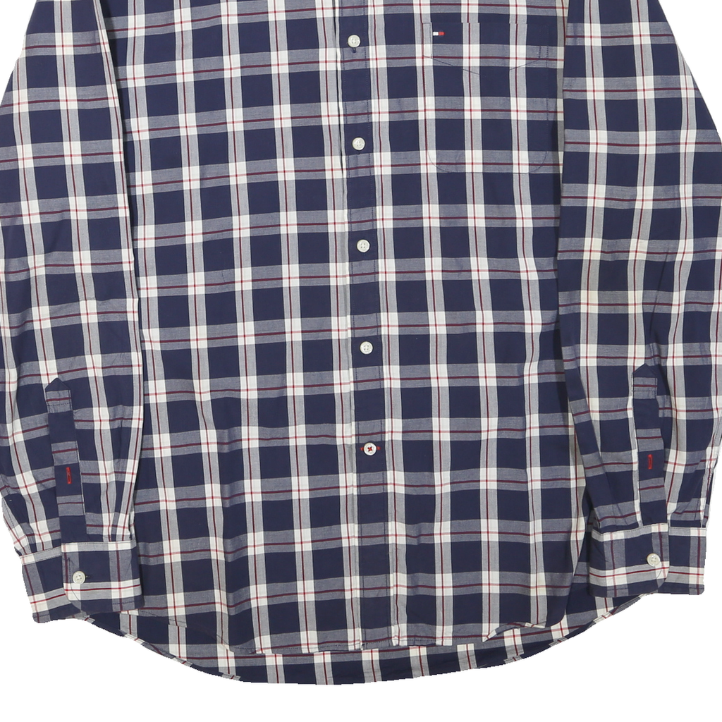TOMMY HILFIGER Mens Blue & White Check Shirt XL Classic Button-Down Collar