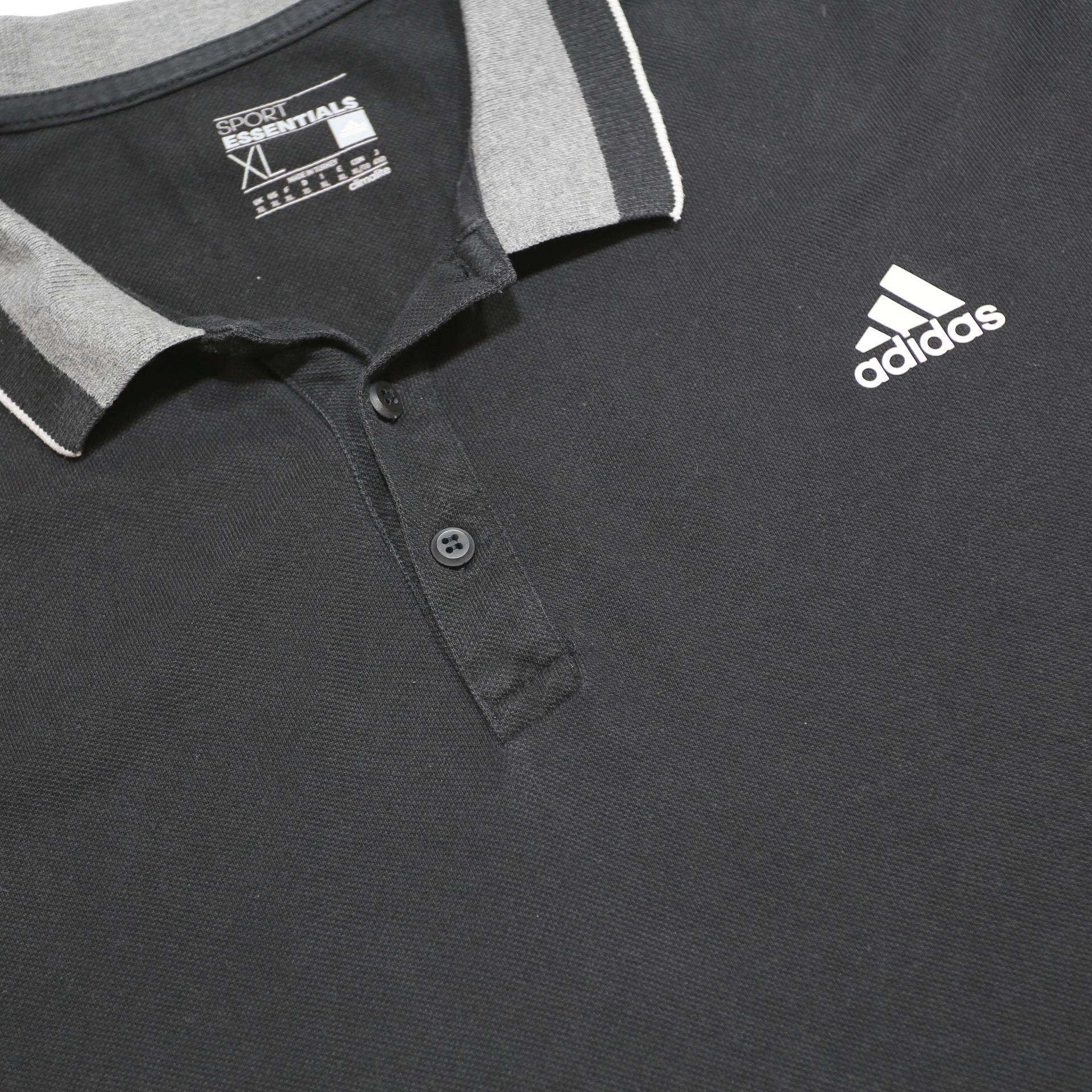 ADIDAS Mens Black & Grey Polo Shirt XL Basic Cotton Blend Short Sleeve Sport