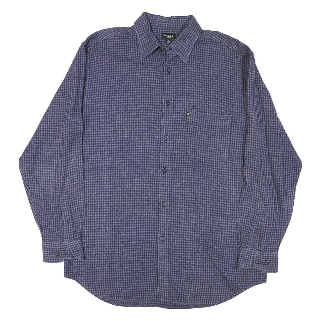 GUESS JEANS Mens Blue Checked Shirt L Long Sleeve Cotton Casual
