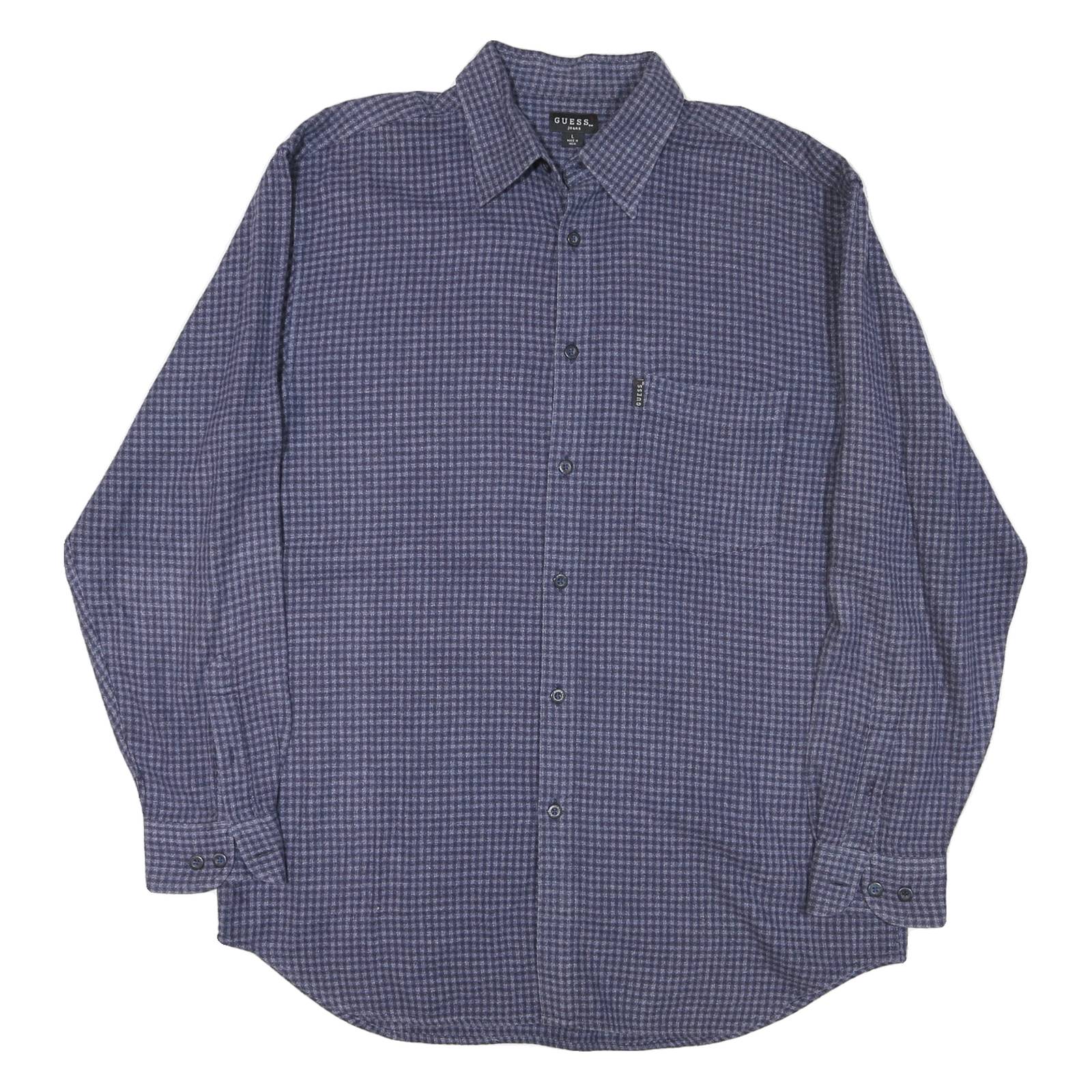 GUESS JEANS Mens Blue Checked Shirt L Long Sleeve Cotton Casual