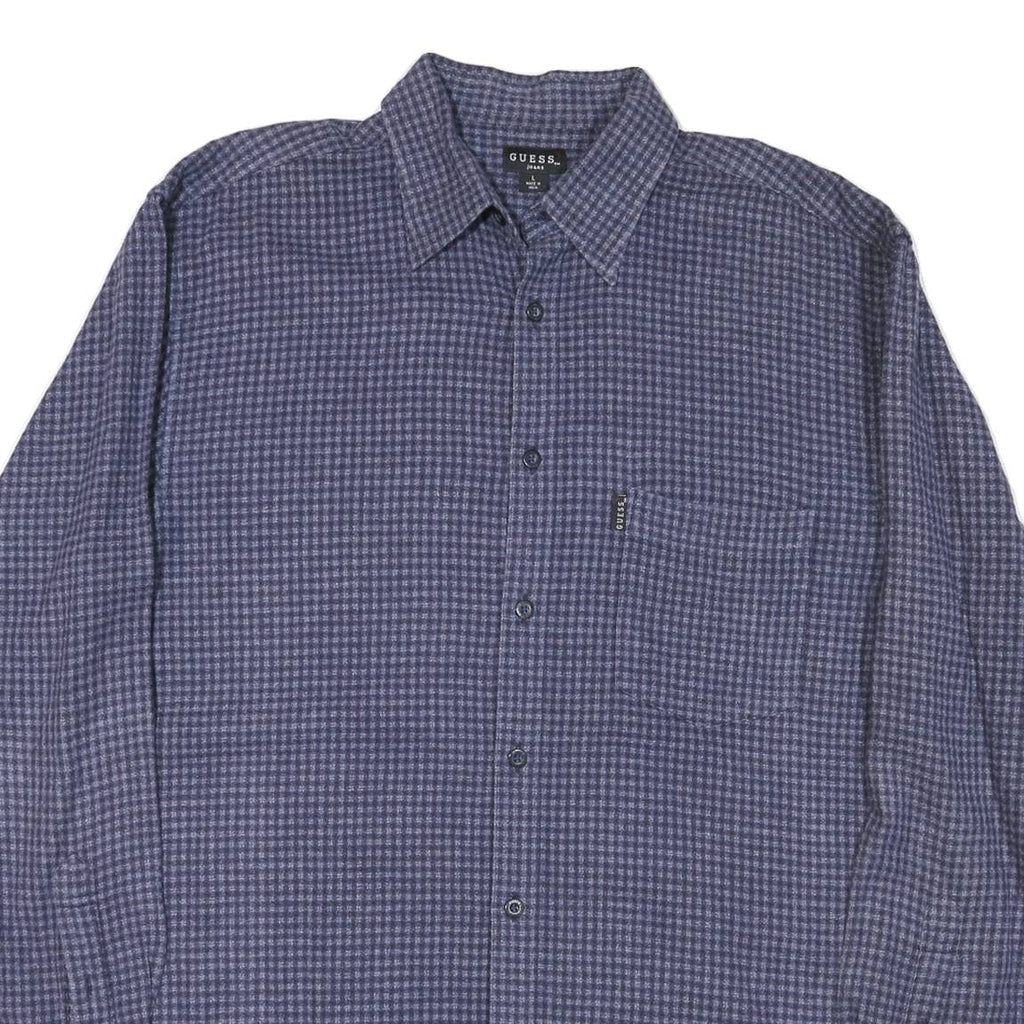 GUESS JEANS Mens Blue Checked Shirt L Long Sleeve Cotton Casual