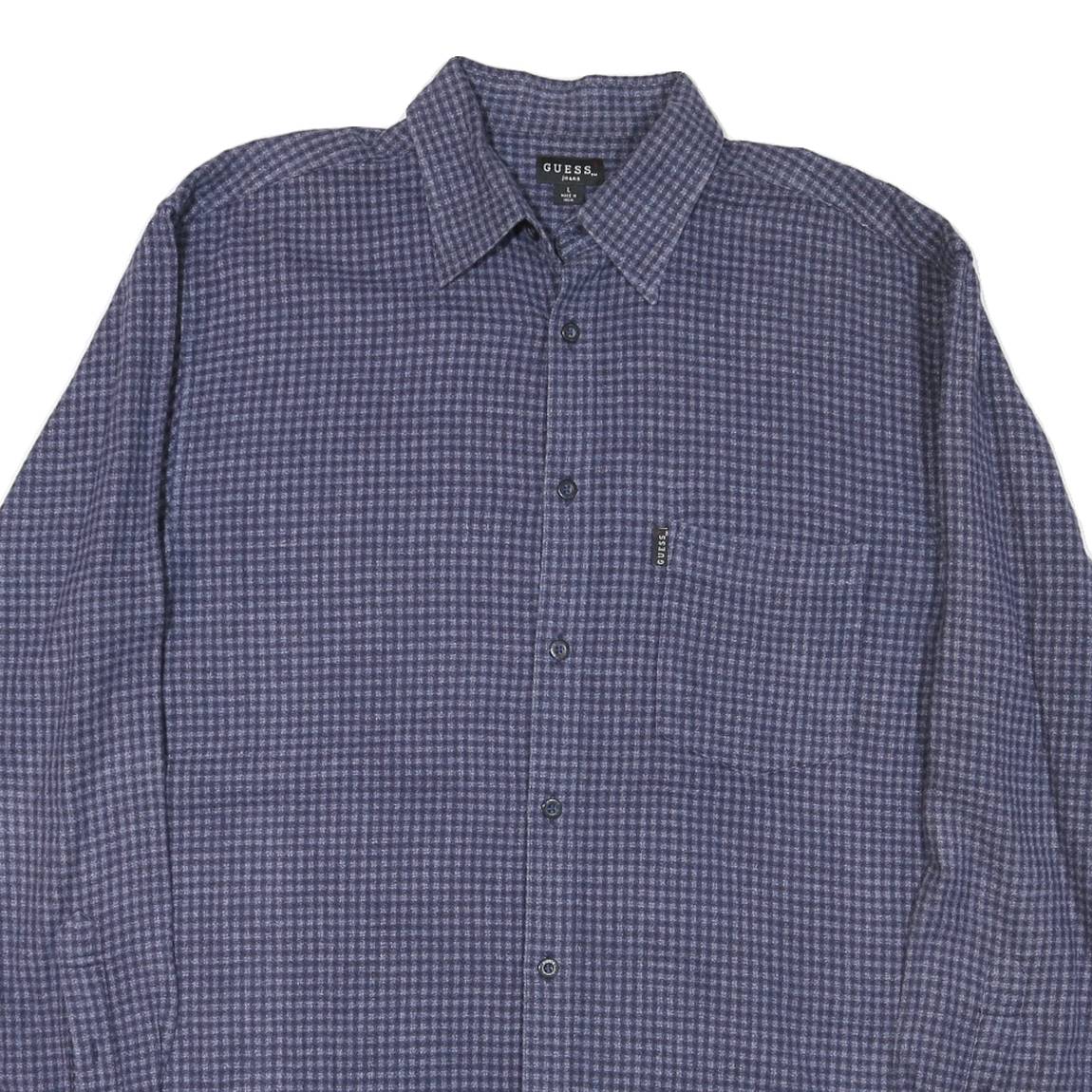 GUESS JEANS Mens Blue Checked Shirt L Long Sleeve Cotton Casual
