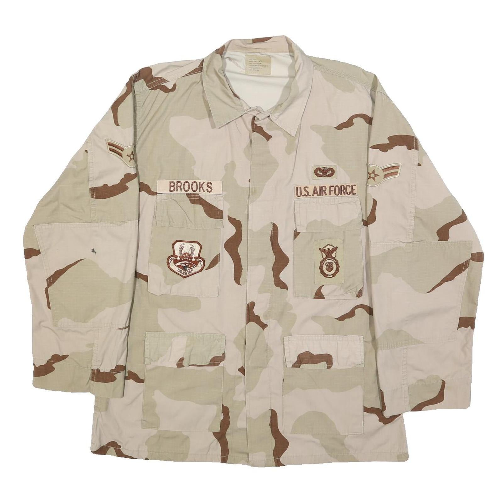 ADVANTAGE WEAR Mens Beige & Brown Military Jacket L Cotton Blend Button Plain