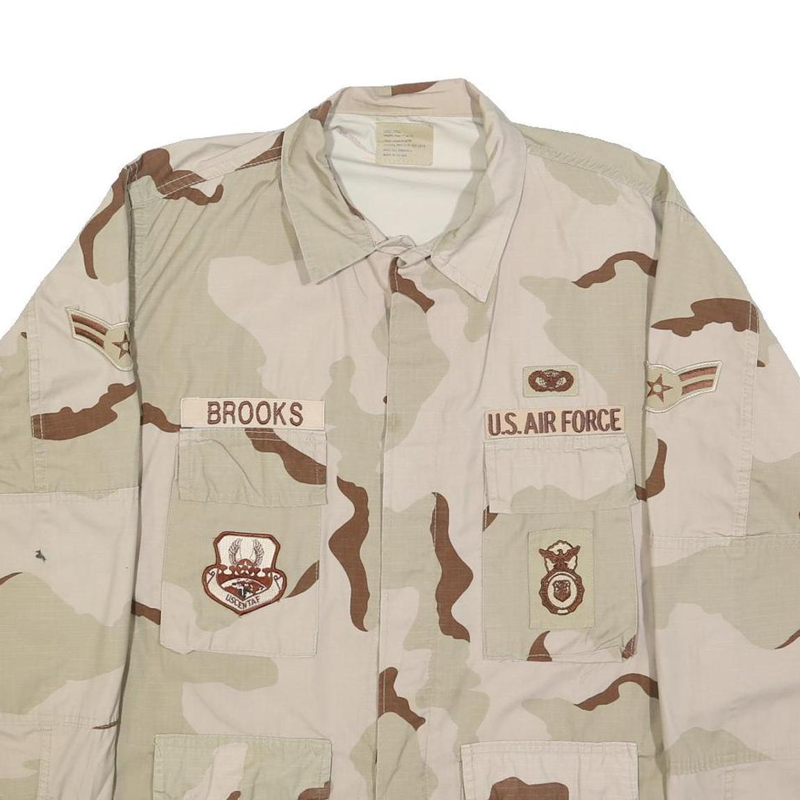 ADVANTAGE WEAR Mens Beige & Brown Military Jacket L Cotton Blend Button Plain