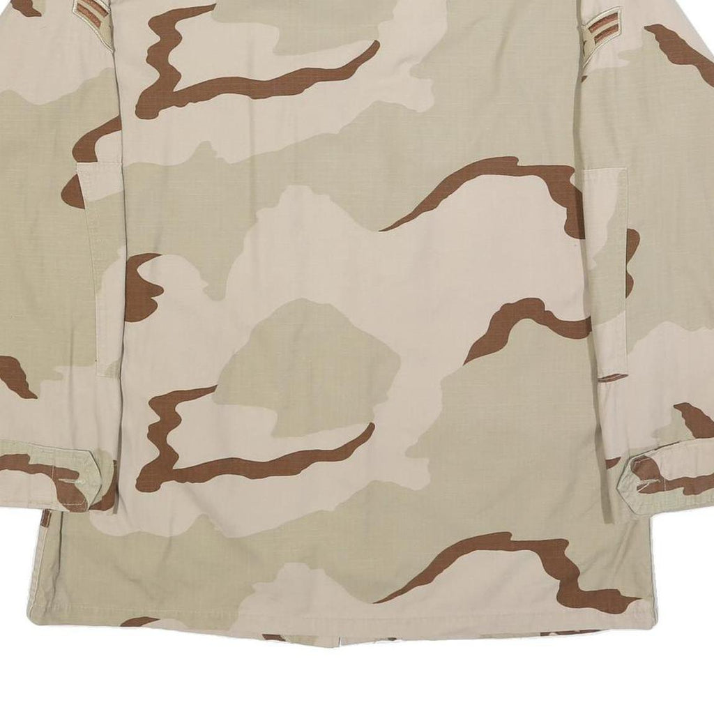 ADVANTAGE WEAR Mens Beige & Brown Military Jacket L Cotton Blend Button Plain