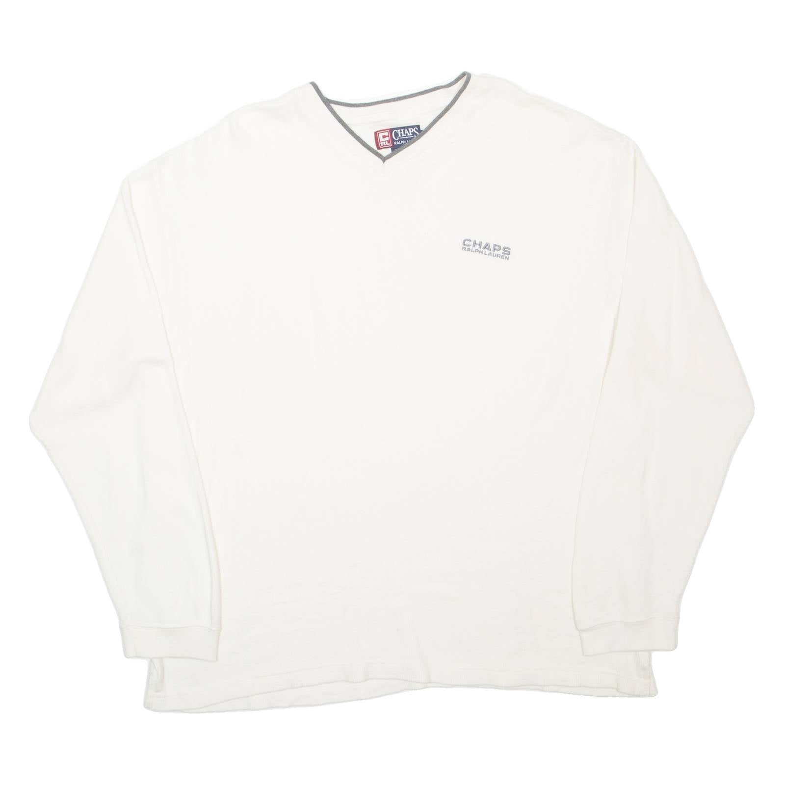 CHAPS RALPH LAUREN Mens T-Shirt Cream Long Sleeve V-Neck XL
