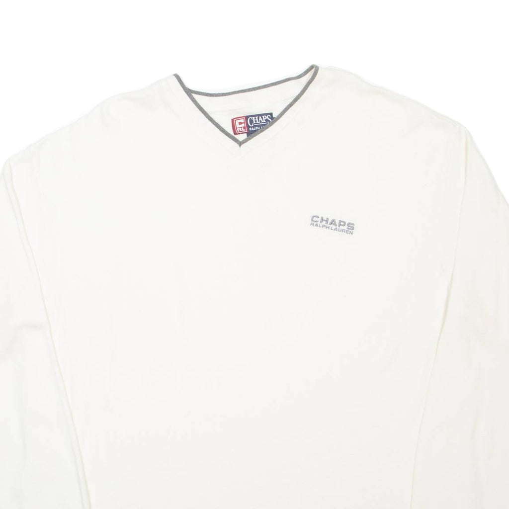 CHAPS RALPH LAUREN Mens T-Shirt Cream Long Sleeve V-Neck XL