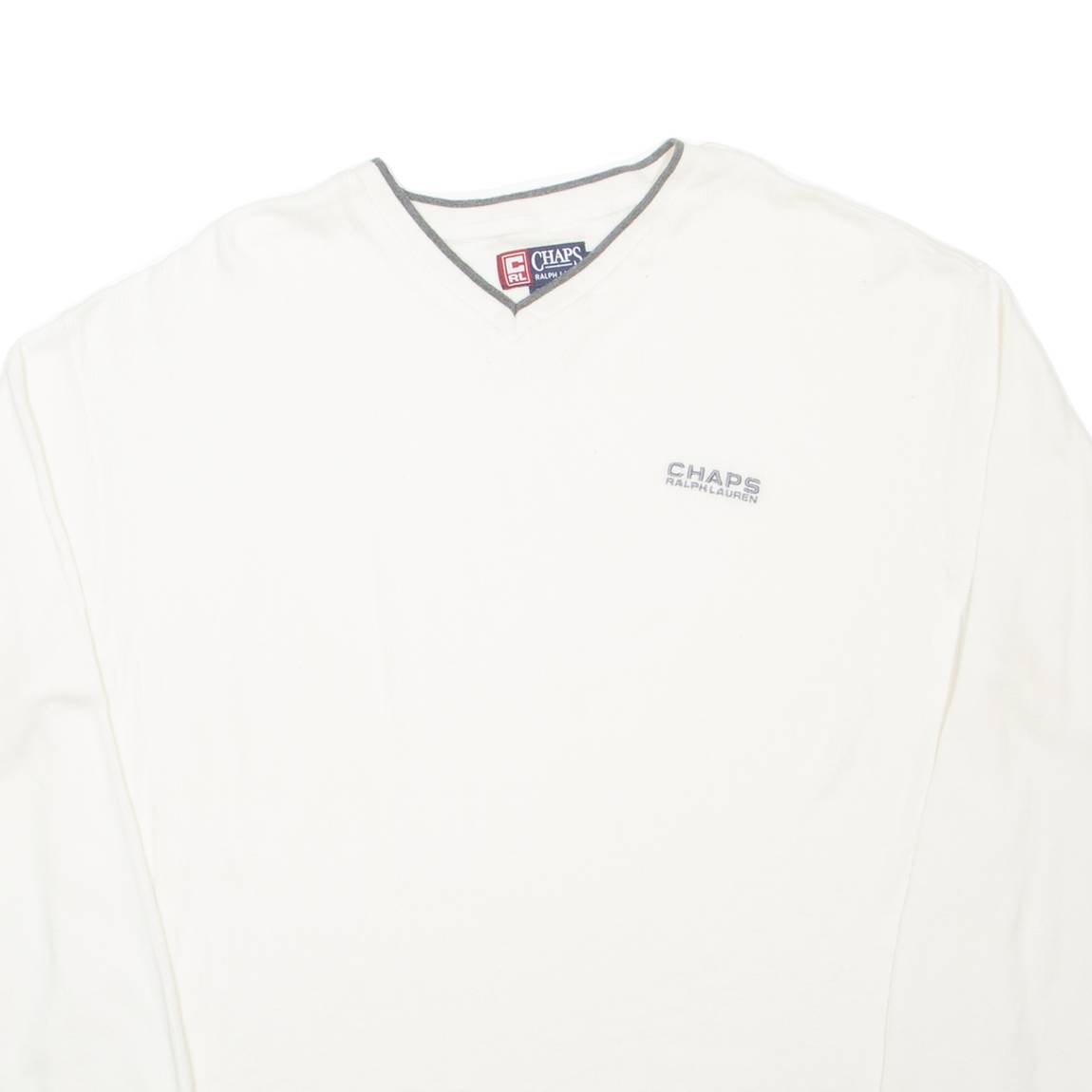 CHAPS RALPH LAUREN Mens T-Shirt Cream Long Sleeve V-Neck XL