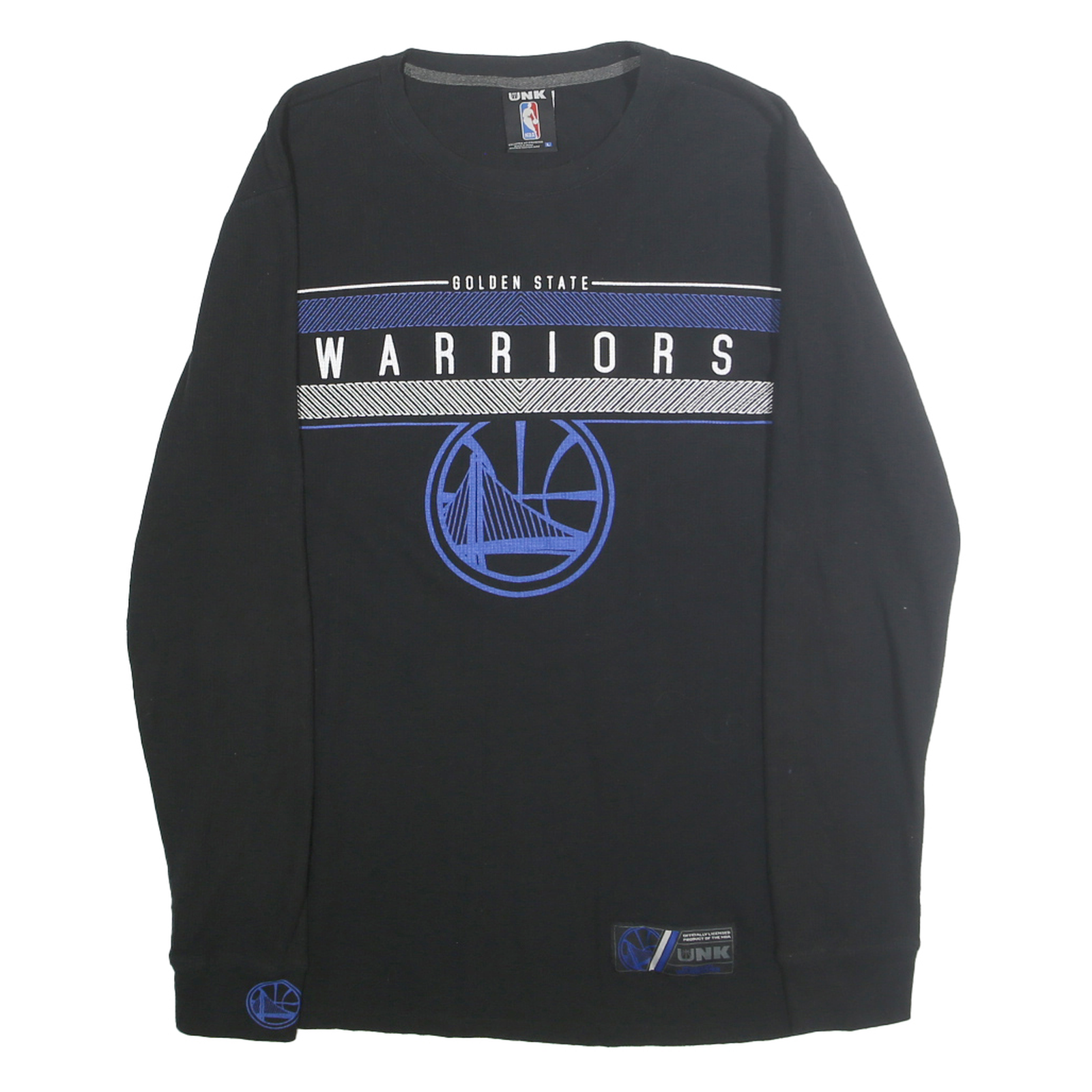NBA Mens Black Golden State Warriors Long Sleeve Crew Neck Cotton Blend L