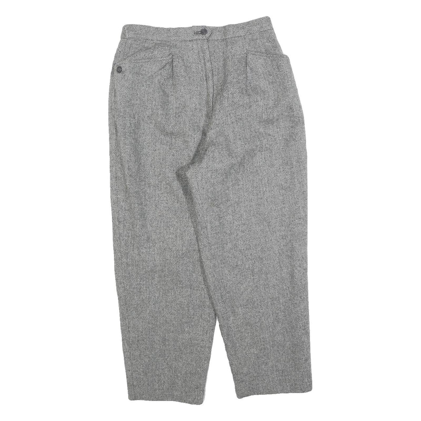 Womens Grey Regular Fit Herringbone Zip Closure Trousers W27 L24 Classic Style