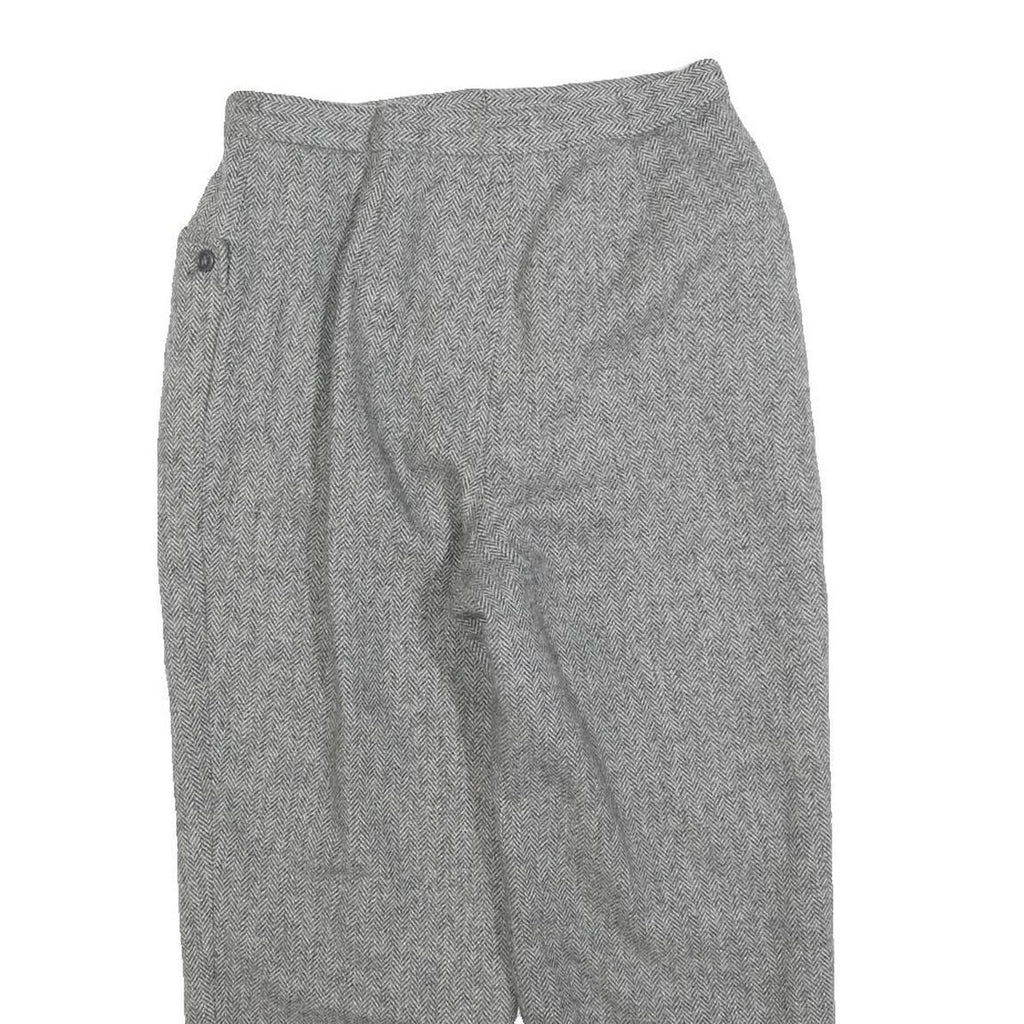 Womens Grey Regular Fit Herringbone Zip Closure Trousers W27 L24 Classic Style