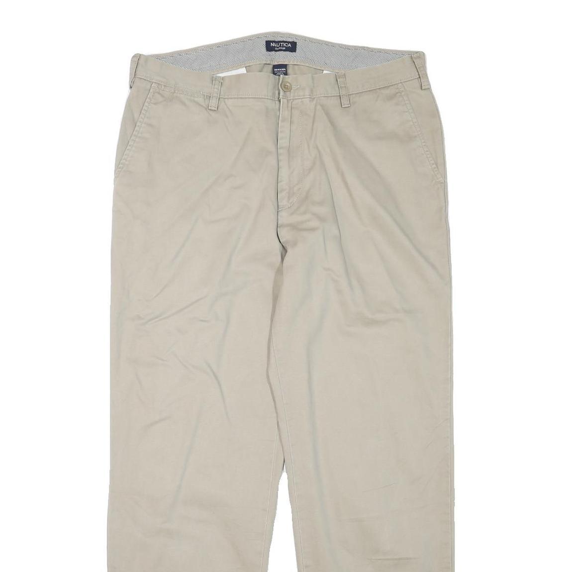 NAUTICA Mens Relaxed Beige Cotton Blend Zip Trousers W36 L32 Casual Classic