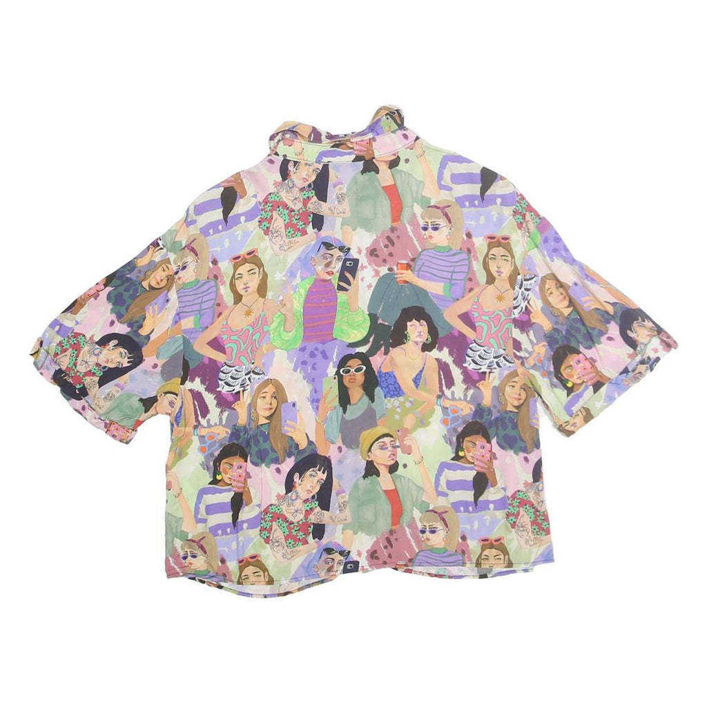 PULL & BEAR Womens Printed Shirt Short Sleeve Collared S Cotton Blend Casual