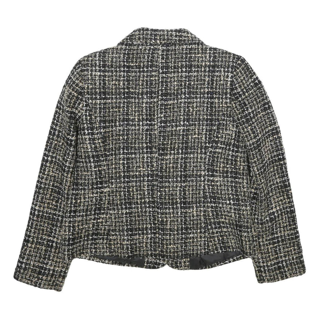 CHRISTOPHER & BANKS Womens Black & White Wool Blend Blazer Jacket M Tweed Button