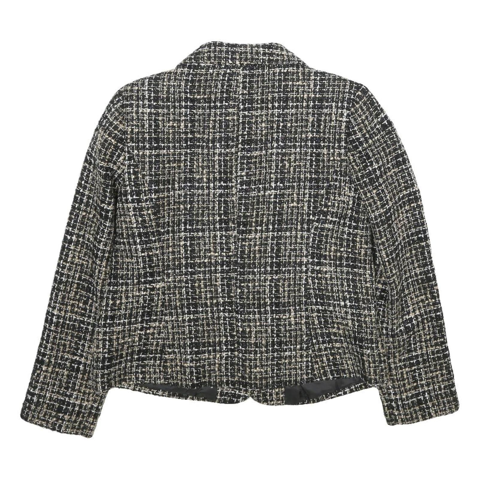 CHRISTOPHER & BANKS Womens Black & White Wool Blend Blazer Jacket M Tweed Button