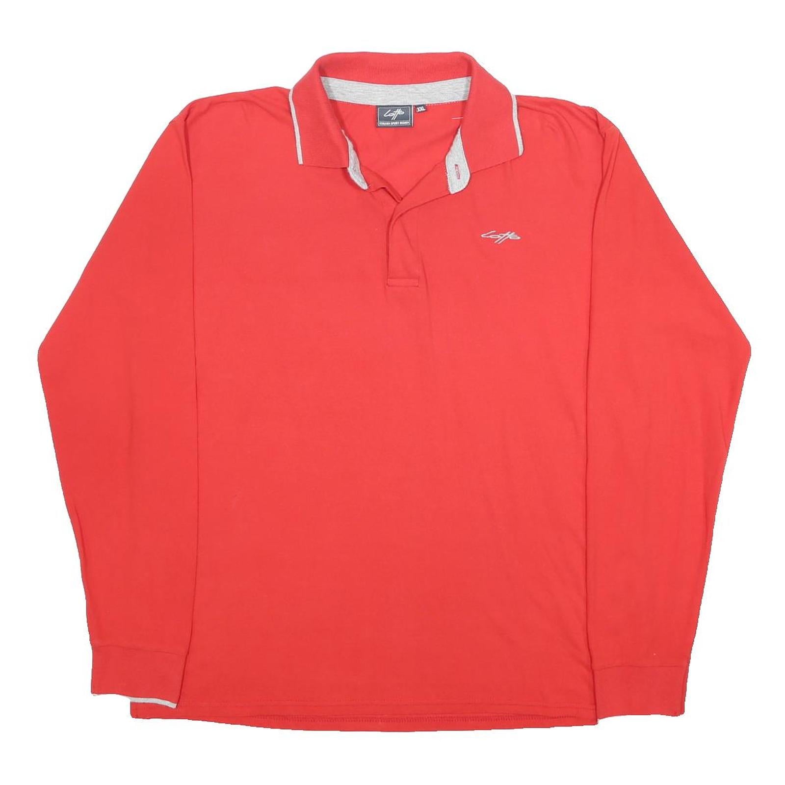 LOTTO Mens Red Long Sleeve Plain 2XL Cotton Polo Shirt Casual Sportswear