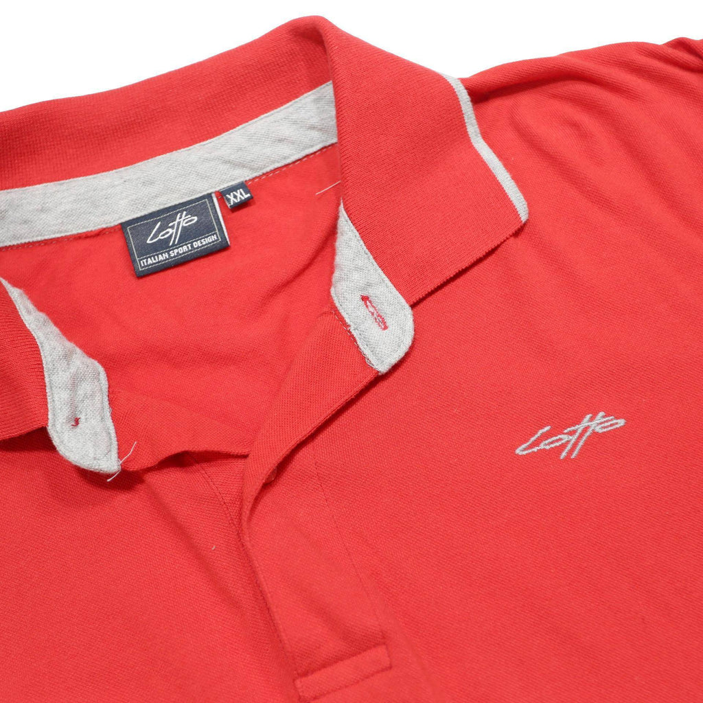 LOTTO Mens Red Long Sleeve Plain 2XL Cotton Polo Shirt Casual Sportswear