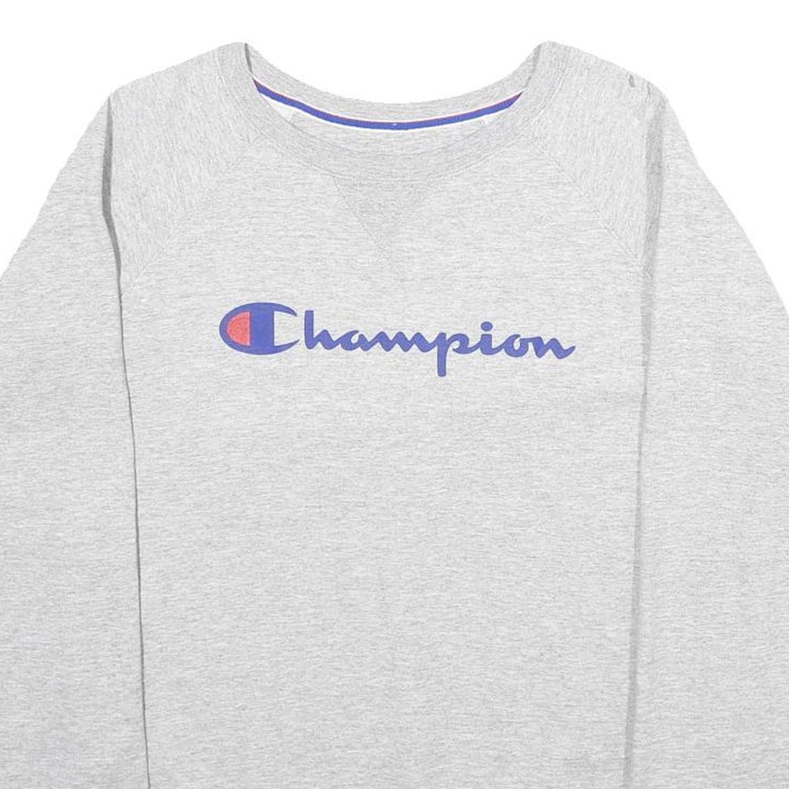 CHAMPION Mens Grey Crew Neck S Cotton Blend Logo Sweatshirt Casual