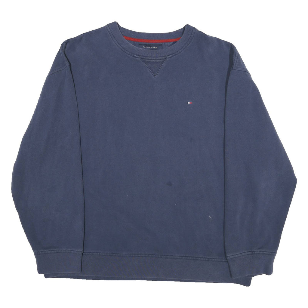 TOMMY HILFIGER Mens Blue Crew Neck XL Cotton Blend Pullover Sweatshirt Classic