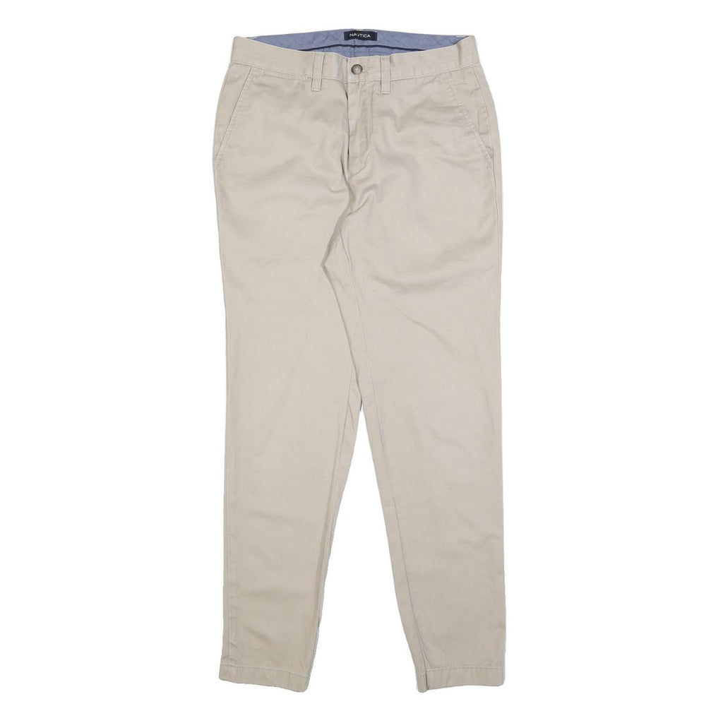 NAUTICA Mens Slim Beige Cotton Trousers W30 L32 Casual Zip Closure