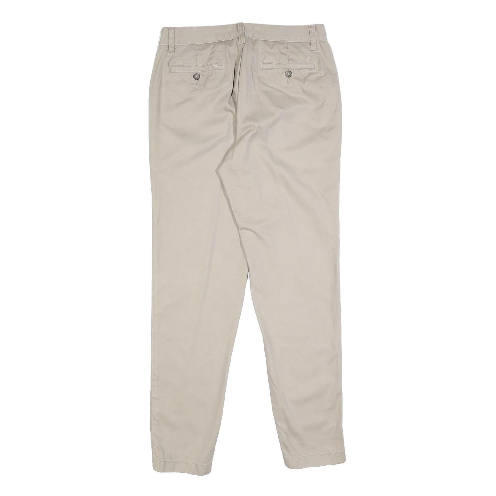 NAUTICA Mens Slim Beige Cotton Trousers W30 L32 Casual Zip Closure
