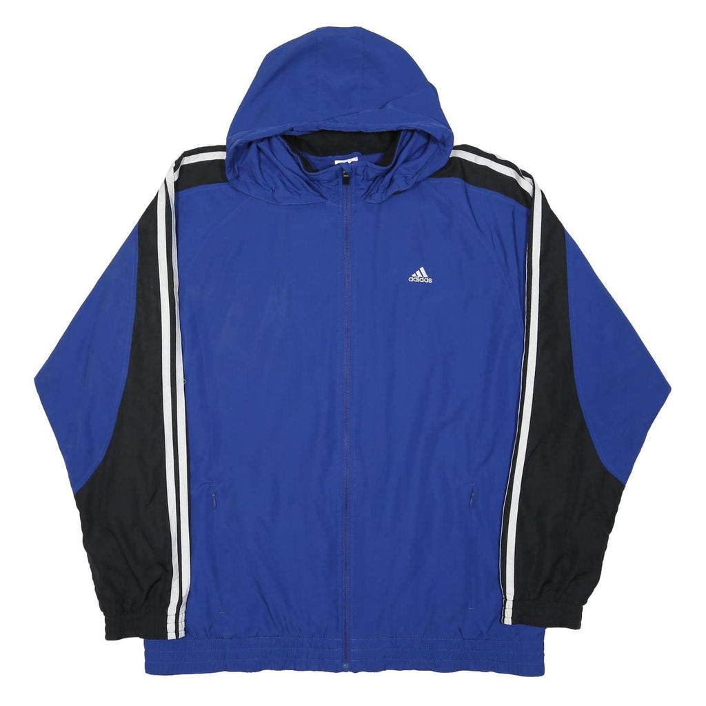 ADIDAS Mens Blue & Black Track Jacket L Woven Hooded Zip Polyester Blend