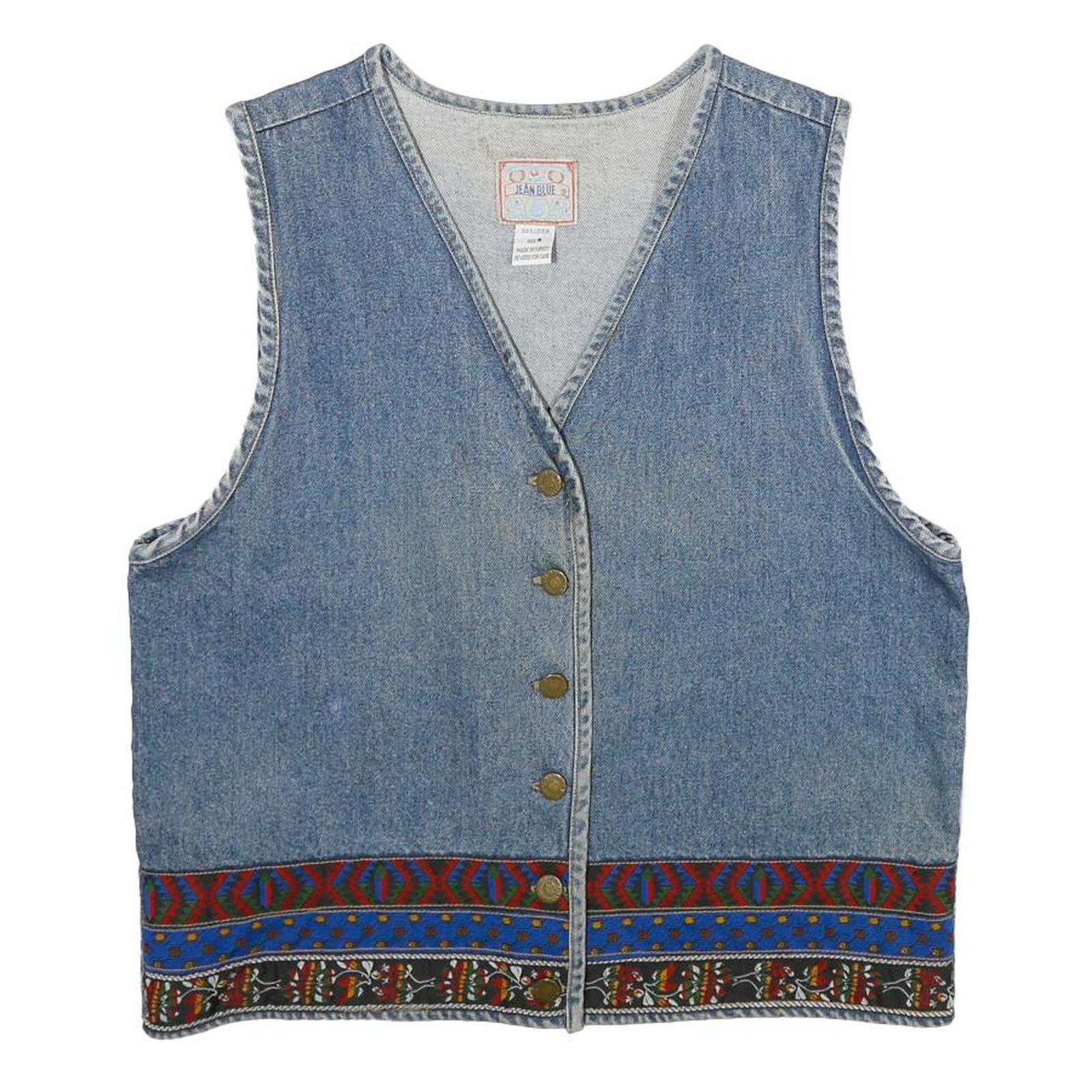 JEAN BLUE Womens Blue Denim Jacket M Cotton Button Plain Blue Pattern Vintage