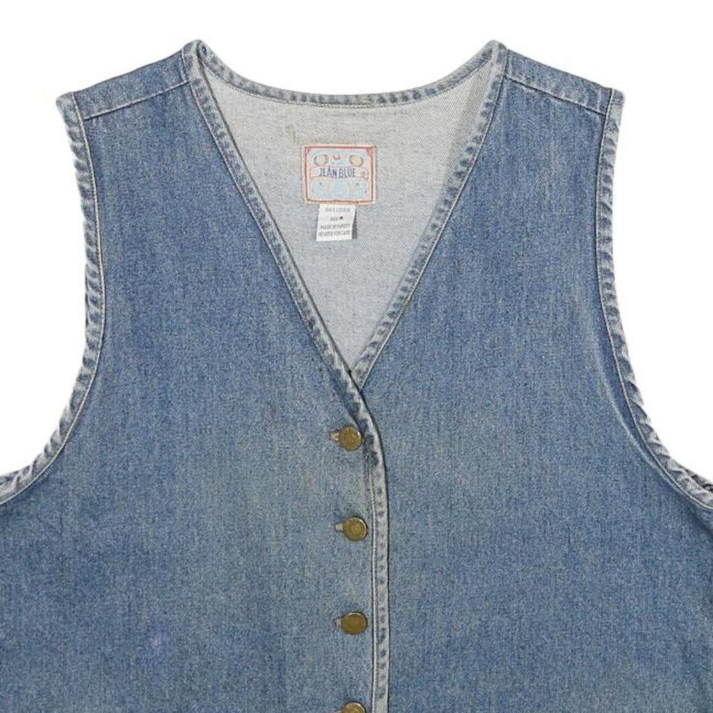 JEAN BLUE Womens Blue Denim Jacket M Cotton Button Plain Blue Pattern Vintage