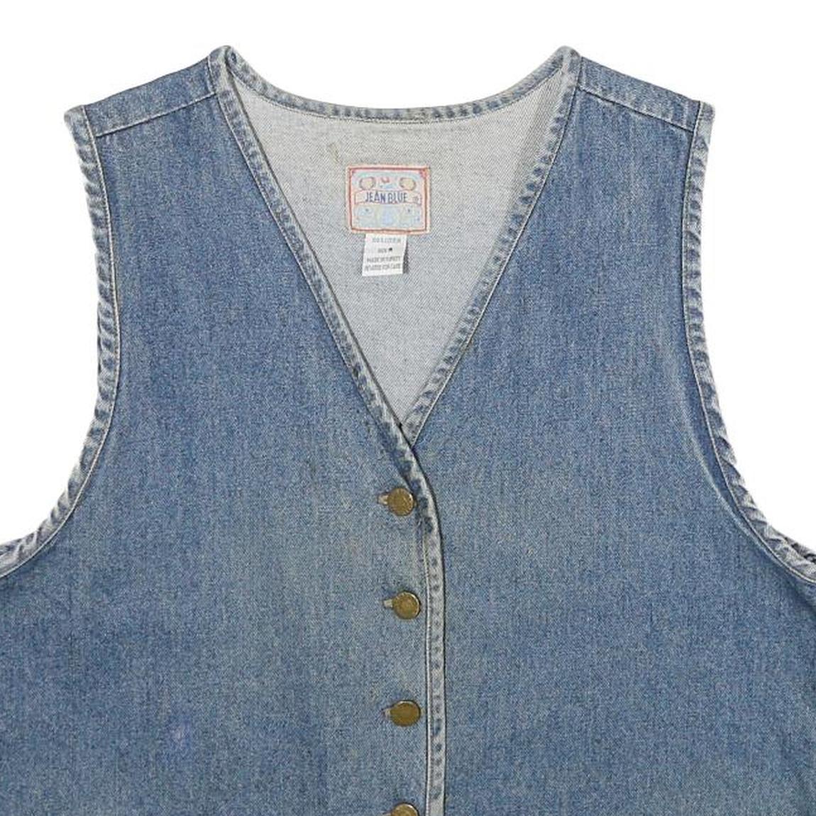 JEAN BLUE Womens Blue Denim Jacket M Cotton Button Plain Blue Pattern Vintage