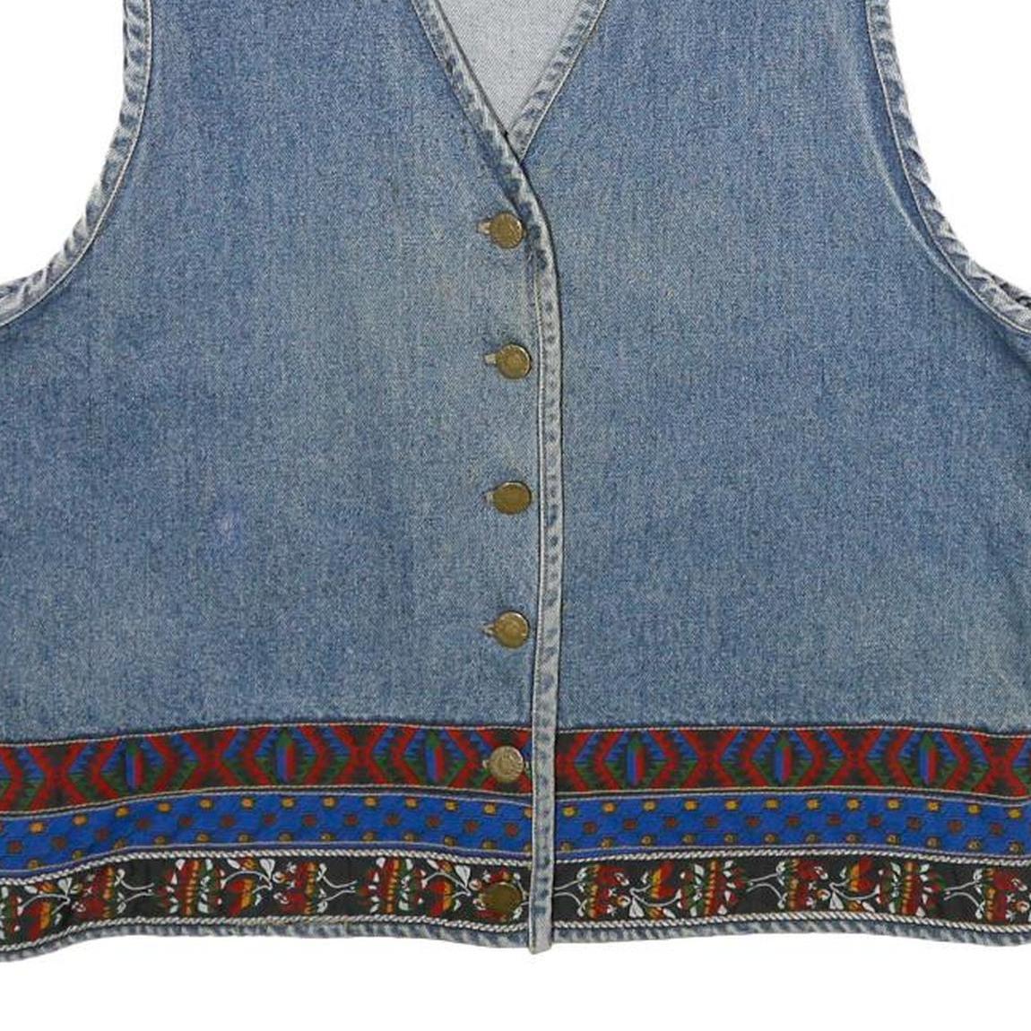 JEAN BLUE Womens Blue Denim Jacket M Cotton Button Plain Blue Pattern Vintage