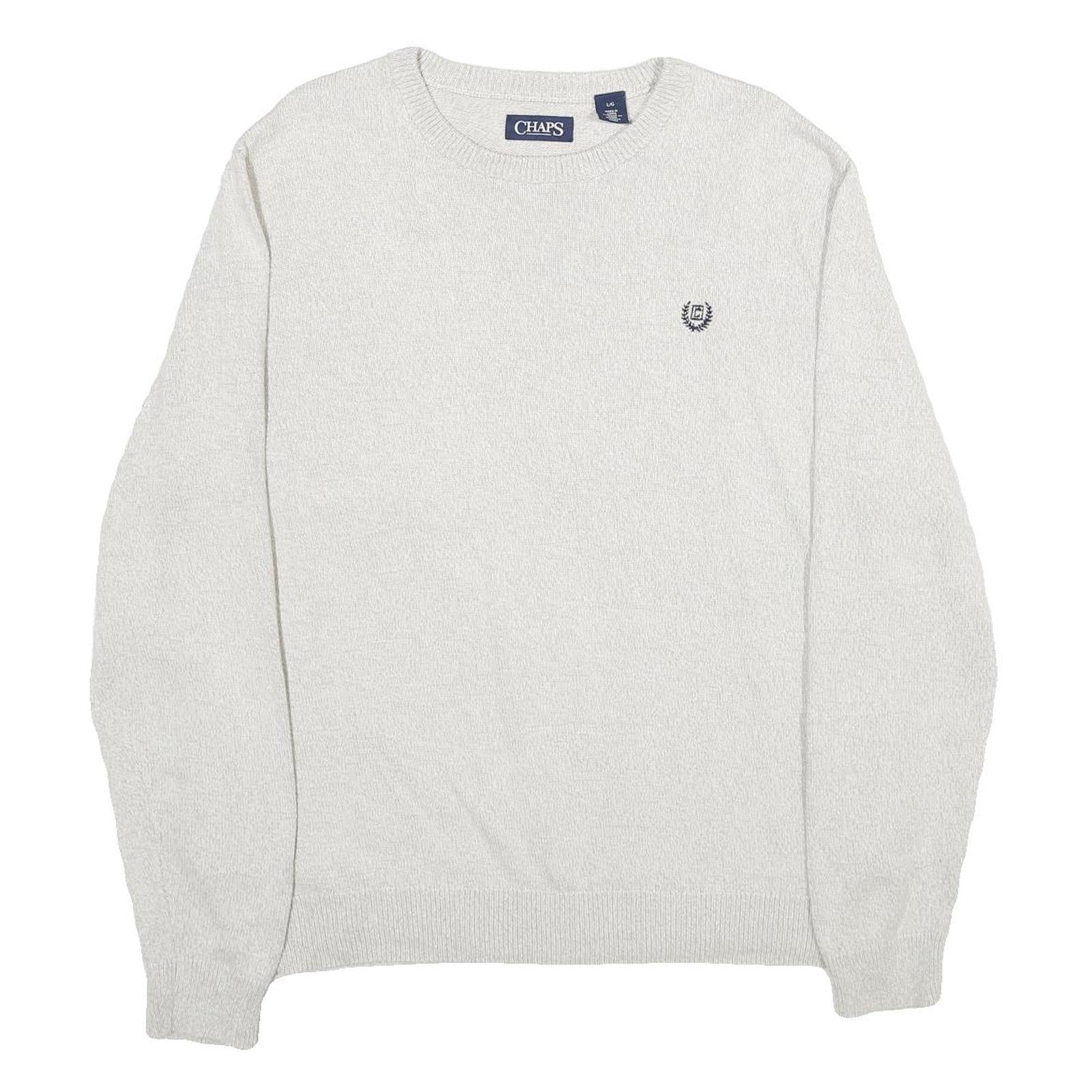 CHAPS Mens White Plain Jumper Crew Neck Basic Knit L Classic Cotton Knitwear