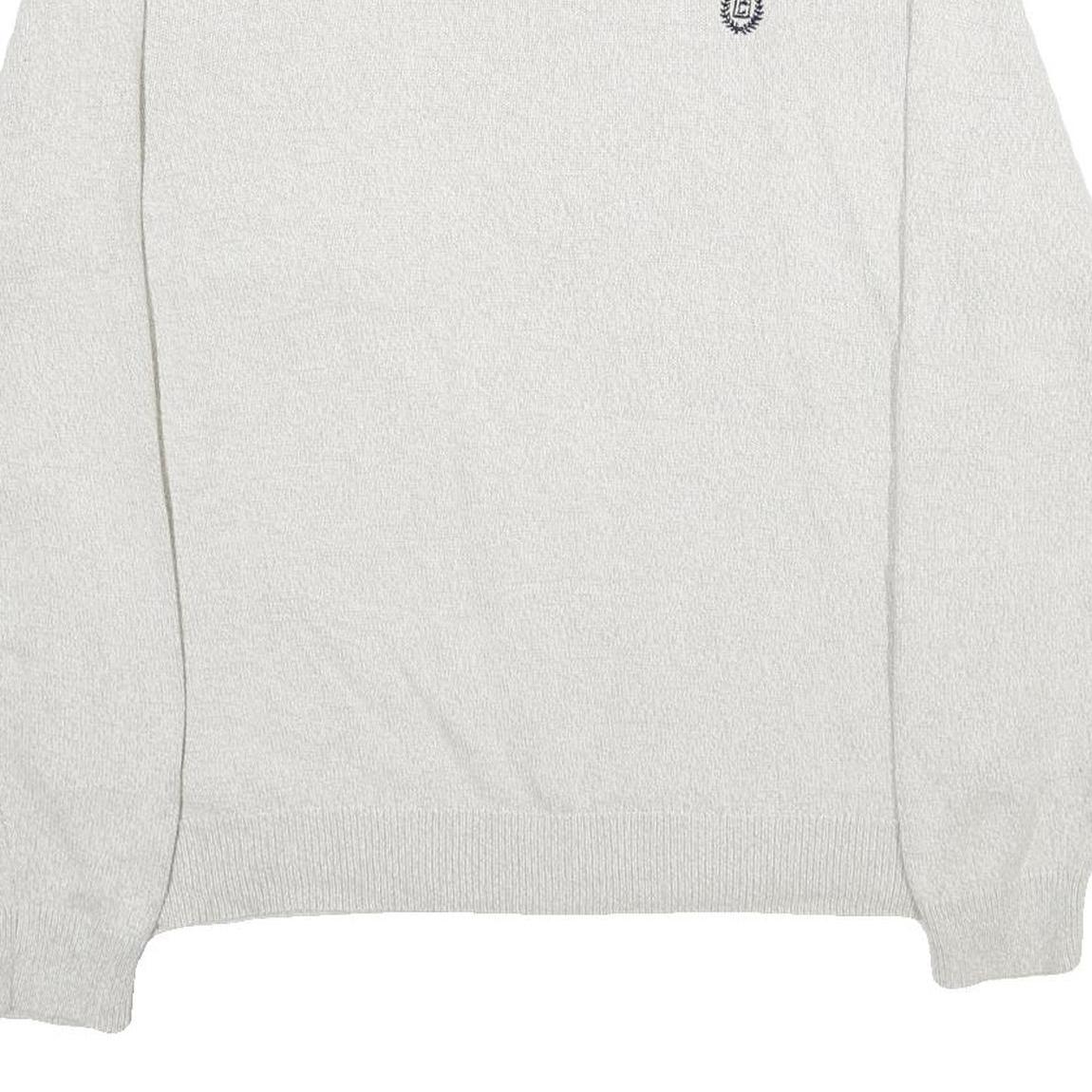 CHAPS Mens White Plain Jumper Crew Neck Basic Knit L Classic Cotton Knitwear