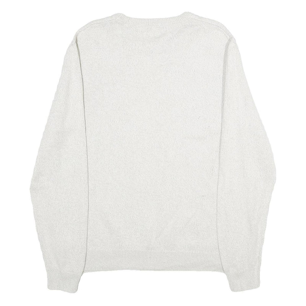 CHAPS Mens White Plain Jumper Crew Neck Basic Knit L Classic Cotton Knitwear