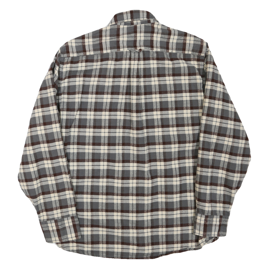 JACHS Mens Grey & Brown Check Shirt L Cotton Blend Casual Long Sleeve Button