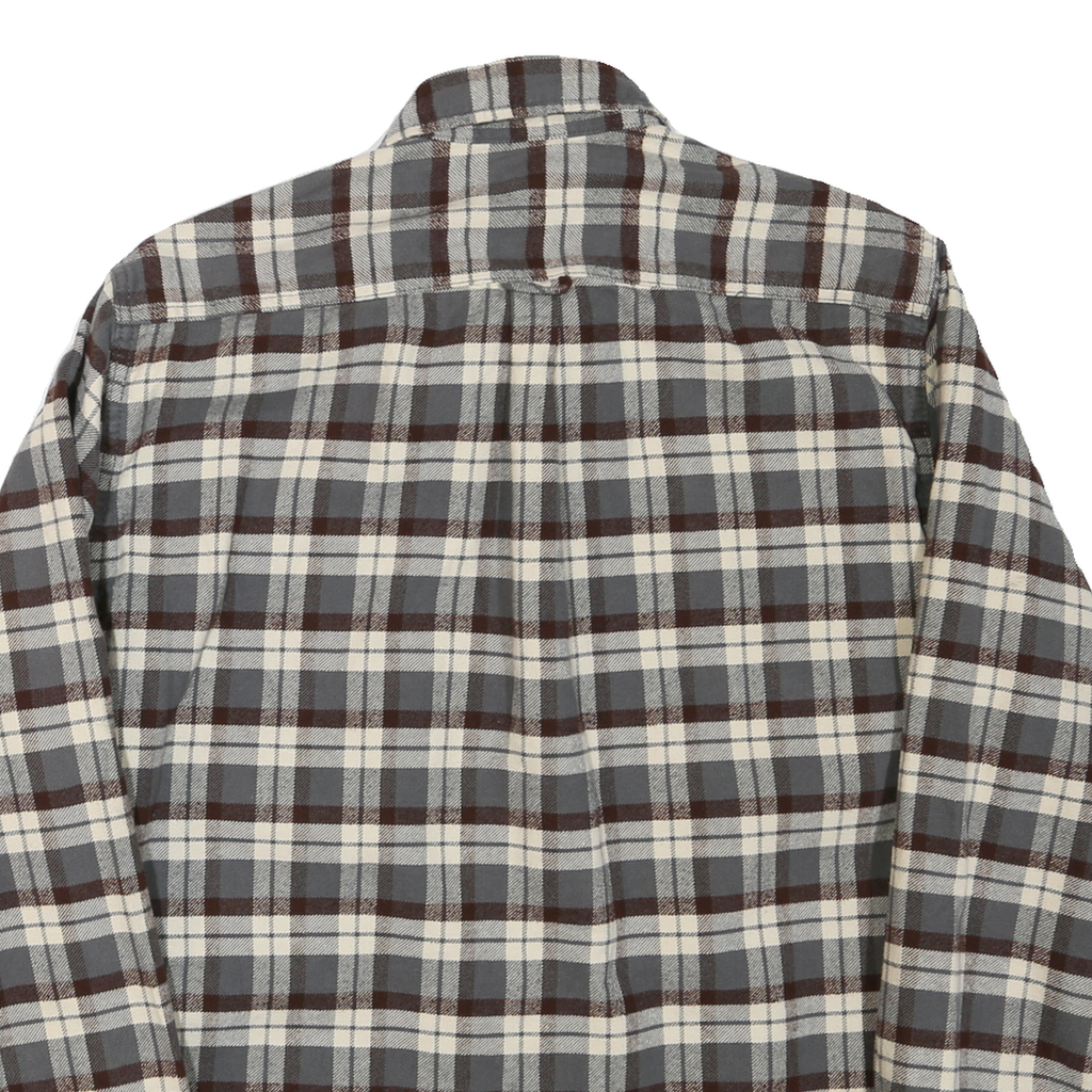 JACHS Mens Grey & Brown Check Shirt L Cotton Blend Casual Long Sleeve Button