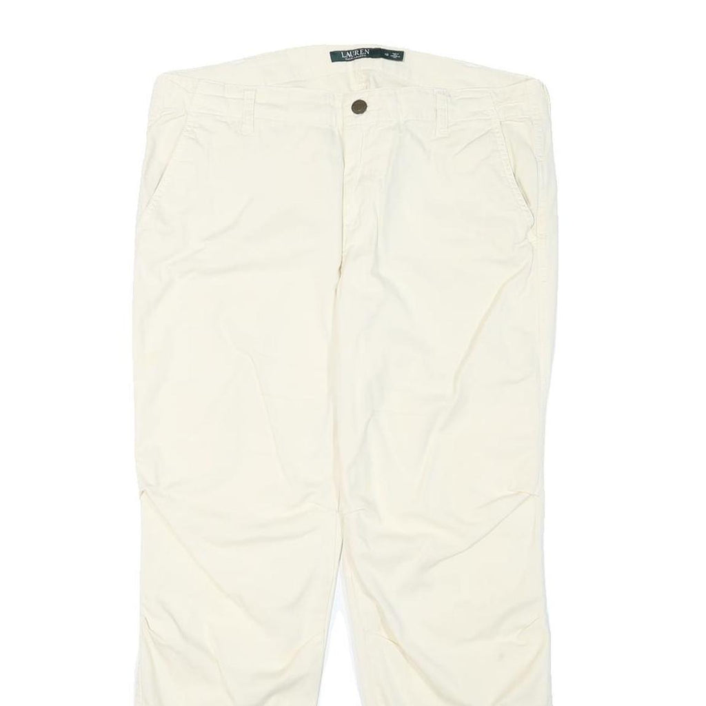 LAUREN RALPH LAUREN Womens Relaxed Beige Cotton Blend Trousers W33 L27 Zip