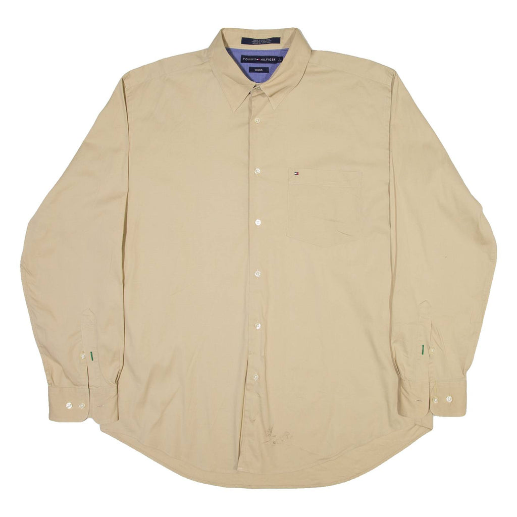 TOMMY HILFIGER Mens Plain Shirt Brown Long Sleeve L