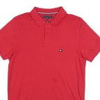 TOMMY HILFIGER Mens Red Short Sleeve Plain Polo Shirt S Casual