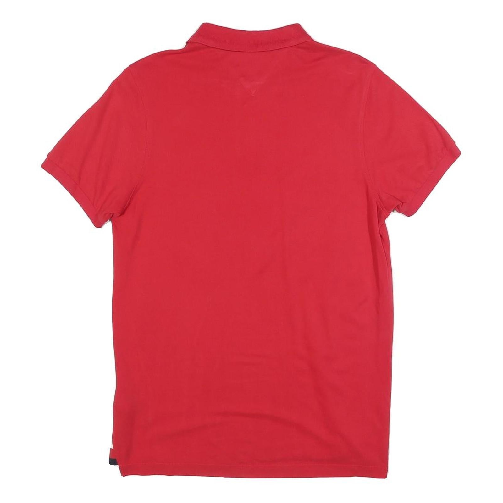 TOMMY HILFIGER Mens Red Short Sleeve Plain Polo Shirt S Casual