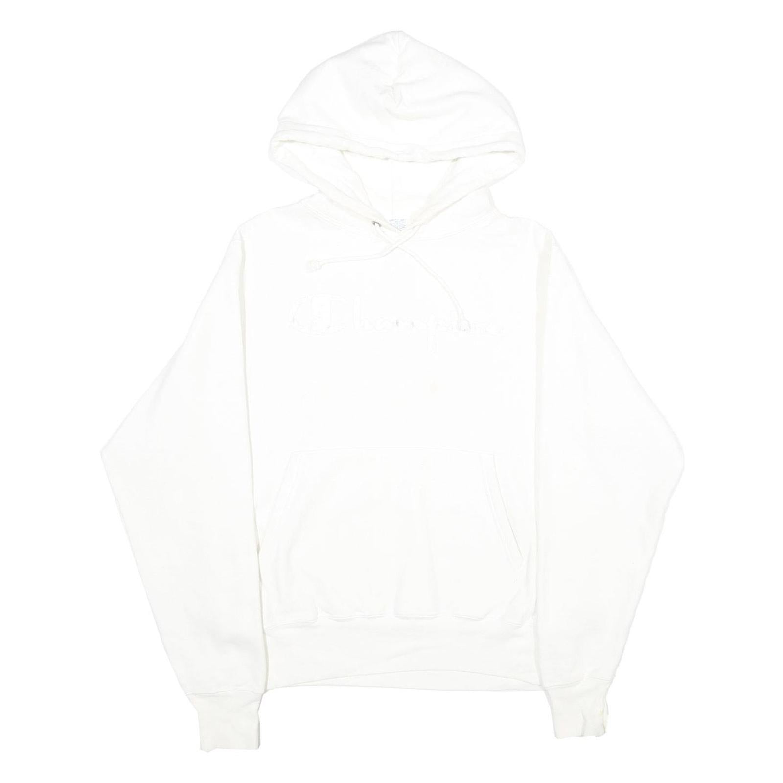 CHAMPION REVERSE WEAVE Mens White Pullover Hoodie S Embroidered Logo Drawstring