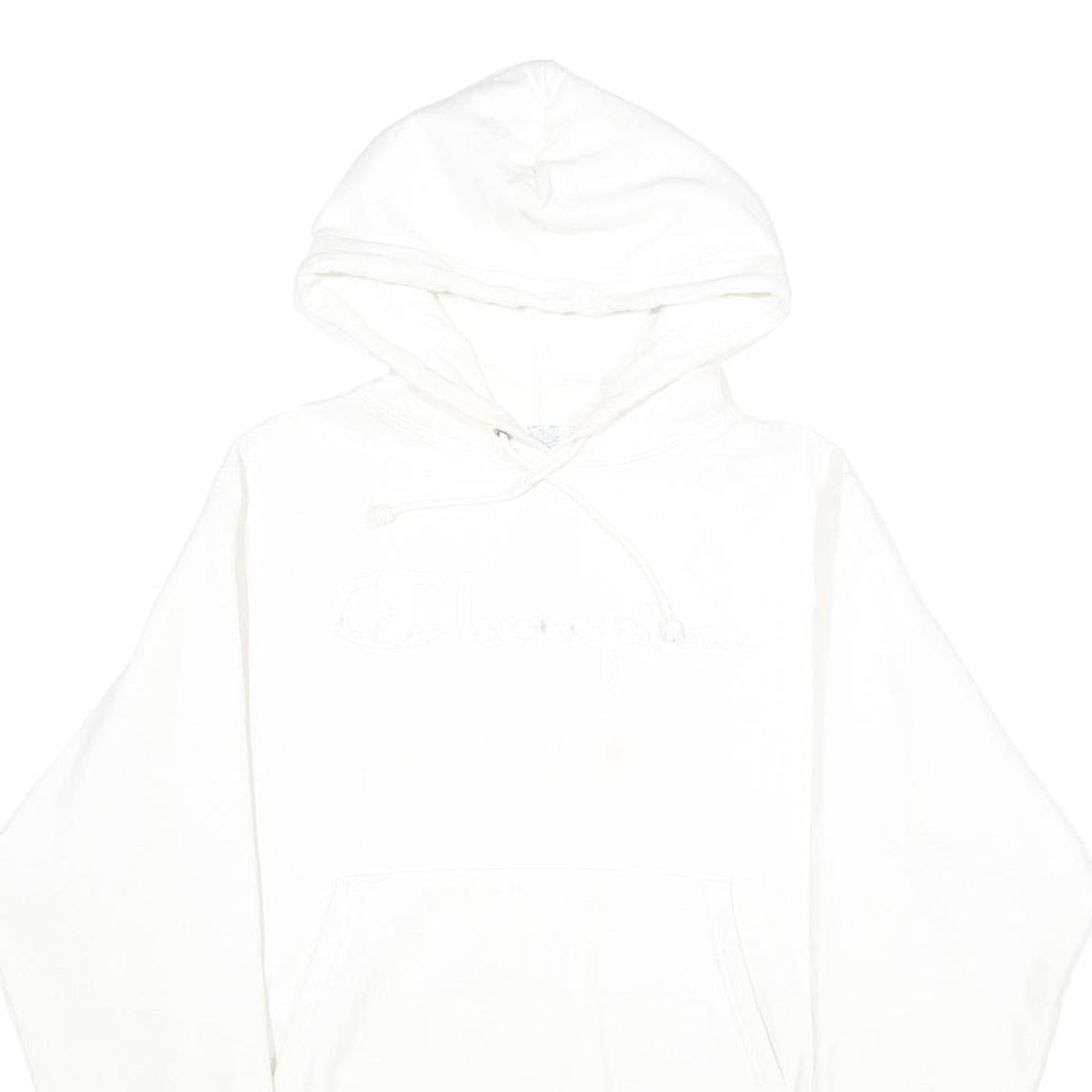 CHAMPION REVERSE WEAVE Mens White Pullover Hoodie S Embroidered Logo Drawstring