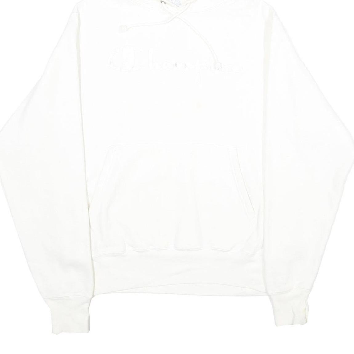 CHAMPION REVERSE WEAVE Mens White Pullover Hoodie S Embroidered Logo Drawstring