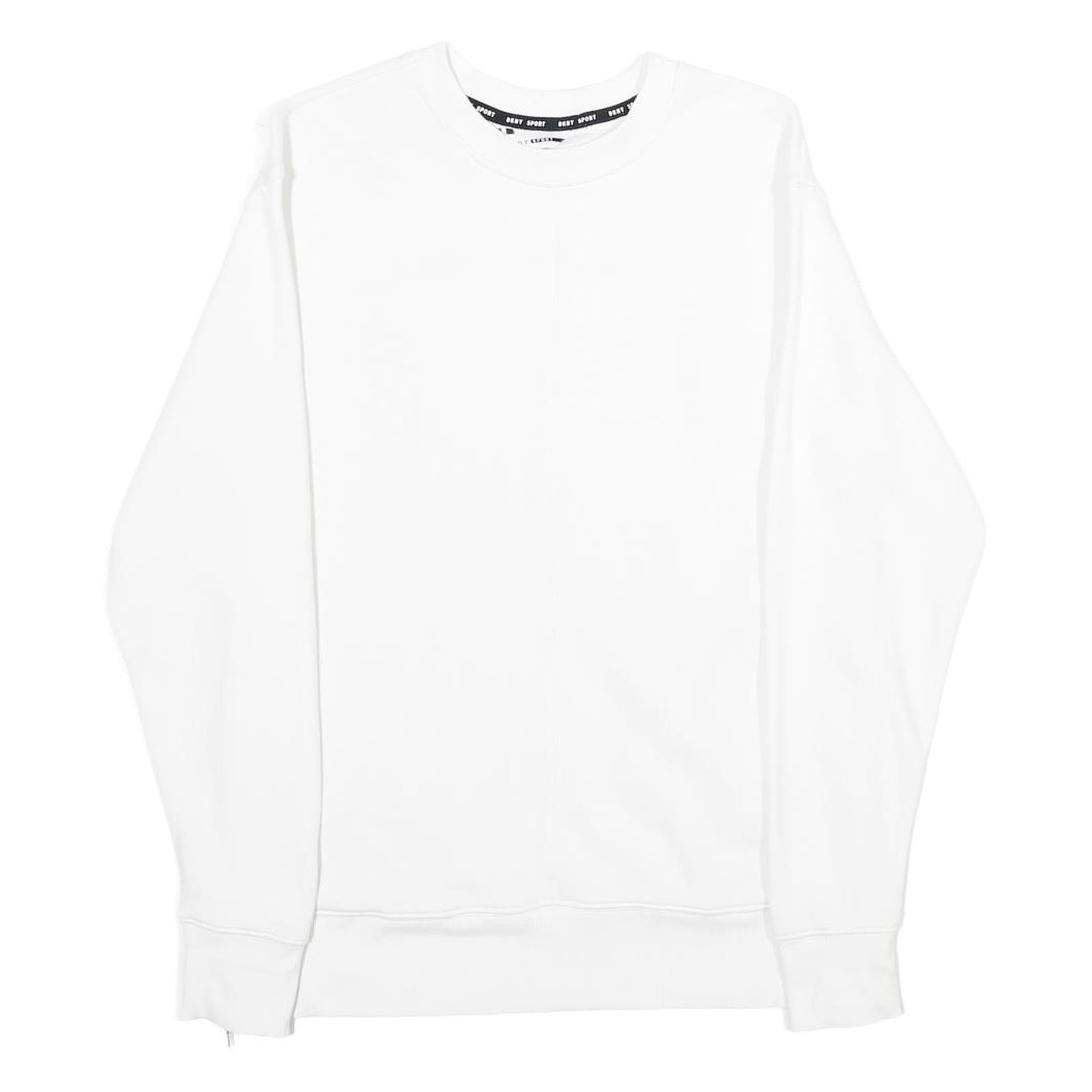 DKNY Womens White Crew Neck Sweatshirt M Cotton Blend Lightweight Casual
