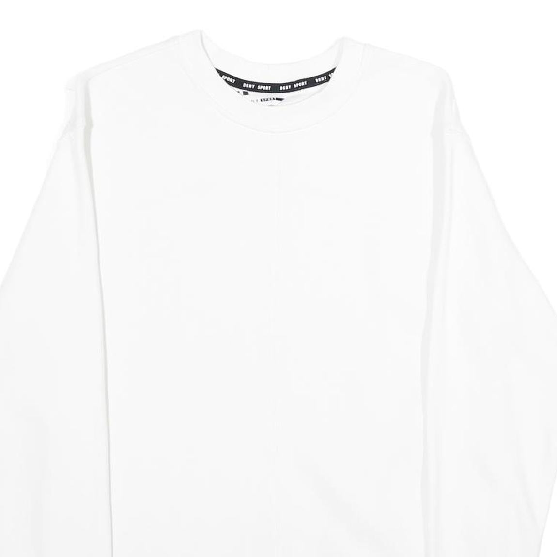 DKNY Womens White Crew Neck Sweatshirt M Cotton Blend Lightweight Casual