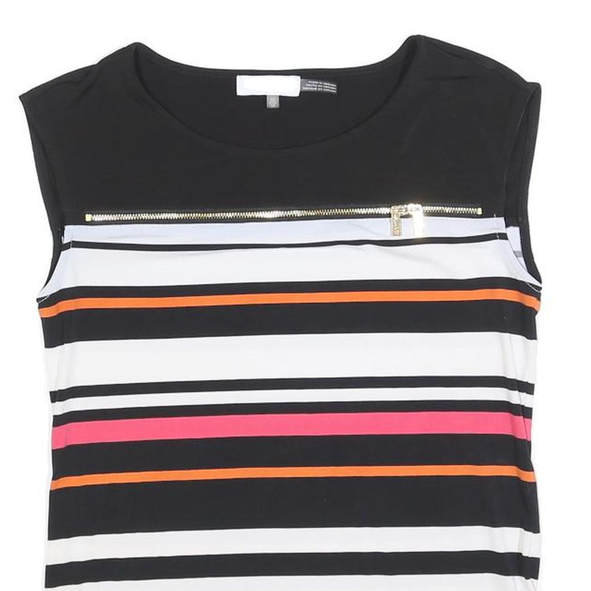 CALVIN KLEIN Womens Black White Pink Orange Striped Sleeveless Crew Neck Top XS
