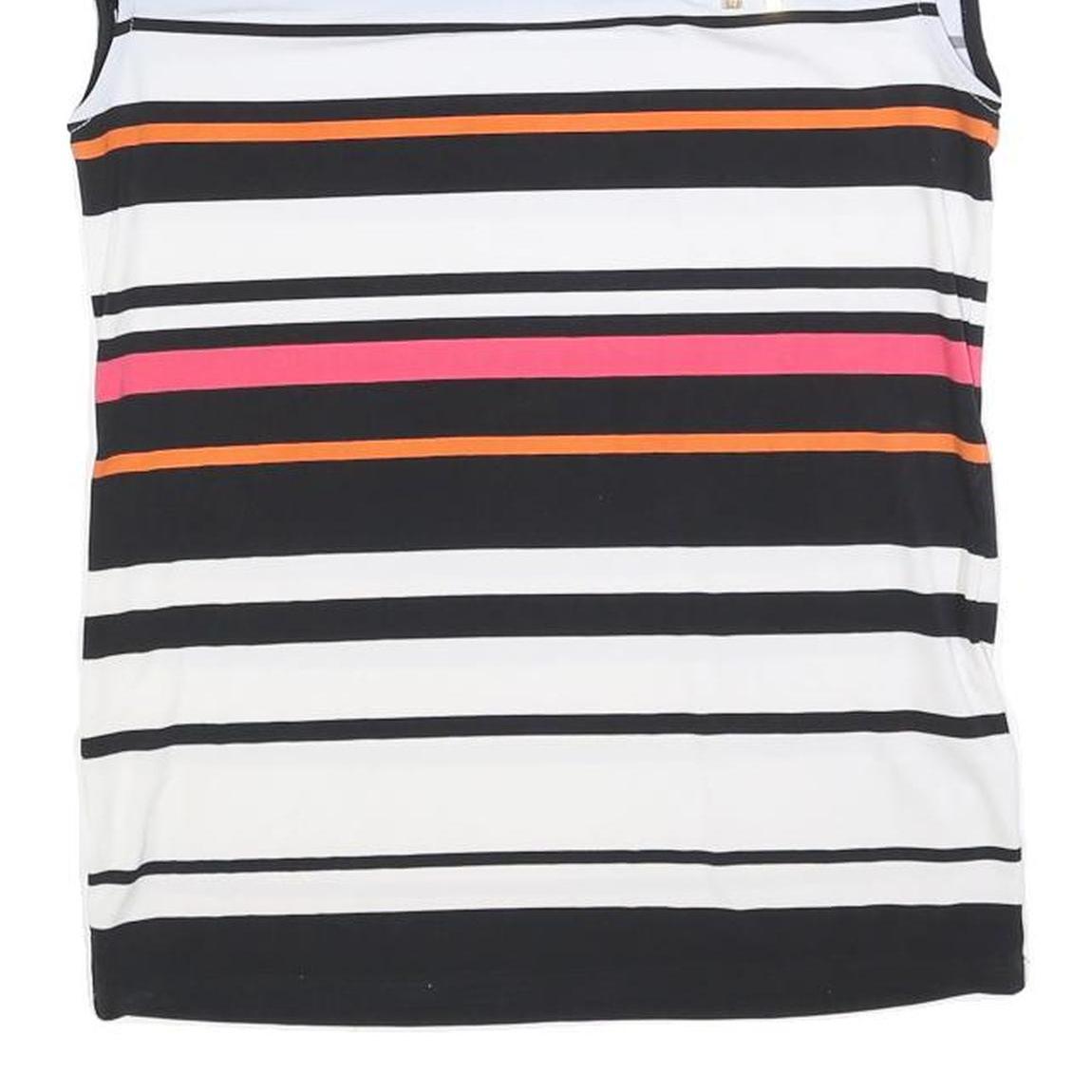 CALVIN KLEIN Womens Black White Pink Orange Striped Sleeveless Crew Neck Top XS