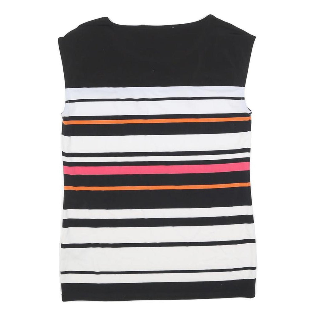 CALVIN KLEIN Womens Black White Pink Orange Striped Sleeveless Crew Neck Top XS