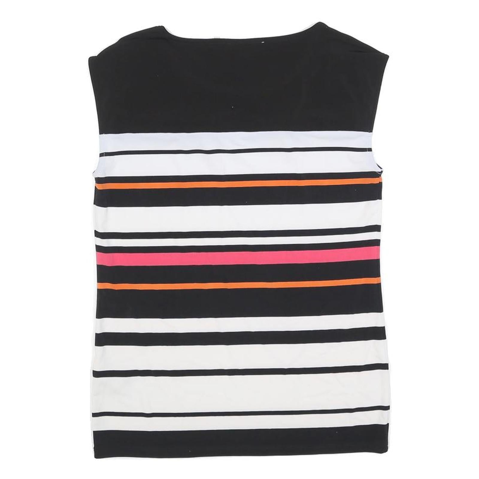 CALVIN KLEIN Womens Black White Pink Orange Striped Sleeveless Crew Neck Top XS