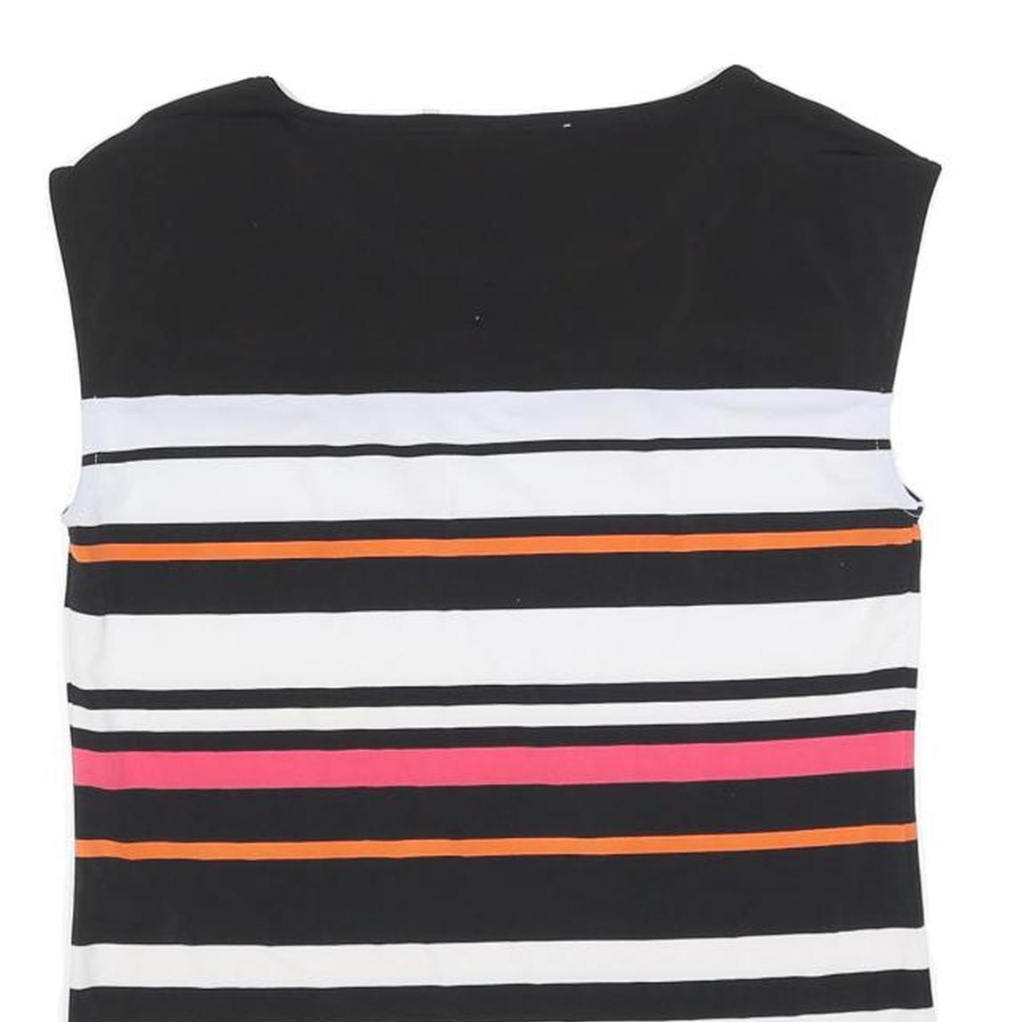 CALVIN KLEIN Womens Black White Pink Orange Striped Sleeveless Crew Neck Top XS